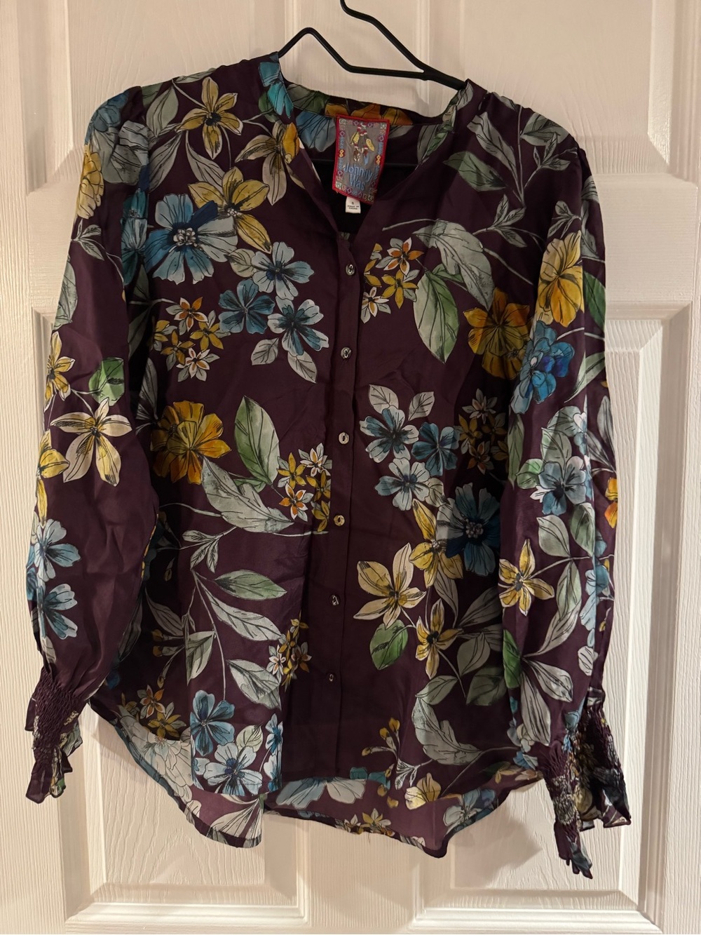 Johnny Was Plum Floral Button-Down Shirt